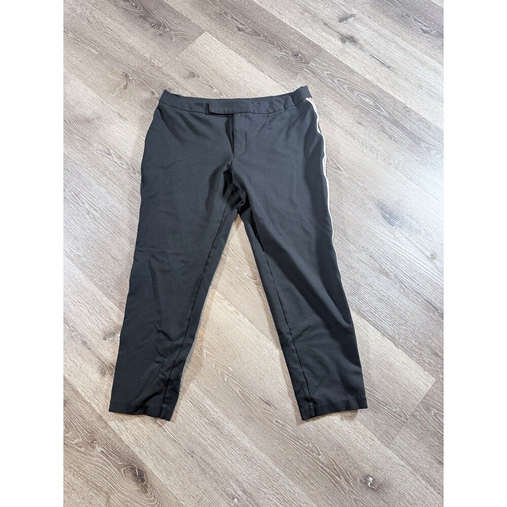 Ralph Lauren Womens Black High Rise Ankle Pants Red White Side Stripe L